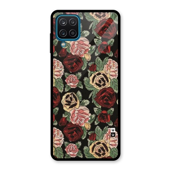 Dark Pastel Flowers Glass Back Case for Galaxy A12