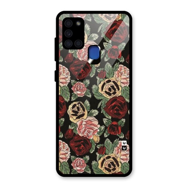 Dark Pastel Flowers Glass Back Case for Galaxy A21s