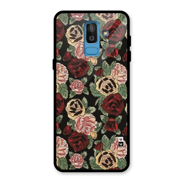 Dark Pastel Flowers Glass Back Case for Galaxy J8