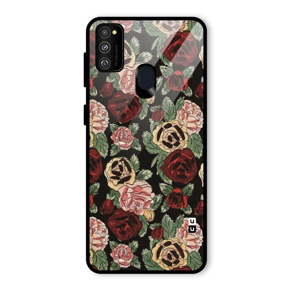 Dark Pastel Flowers Glass Back Case for Galaxy M21