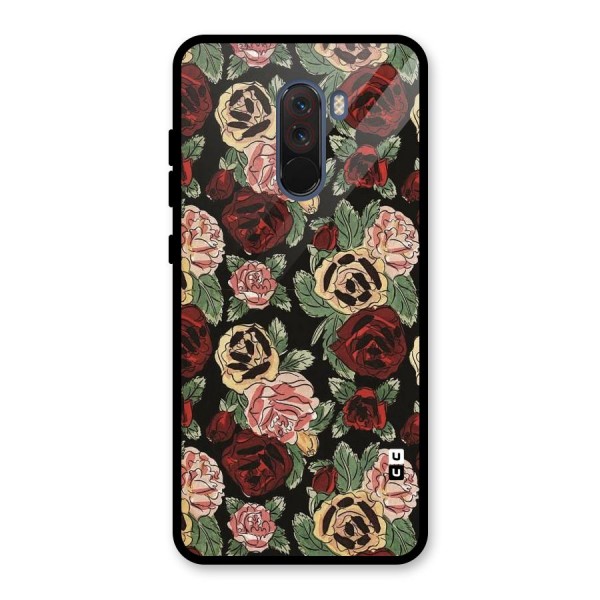 Dark Pastel Flowers Glass Back Case for Poco F1