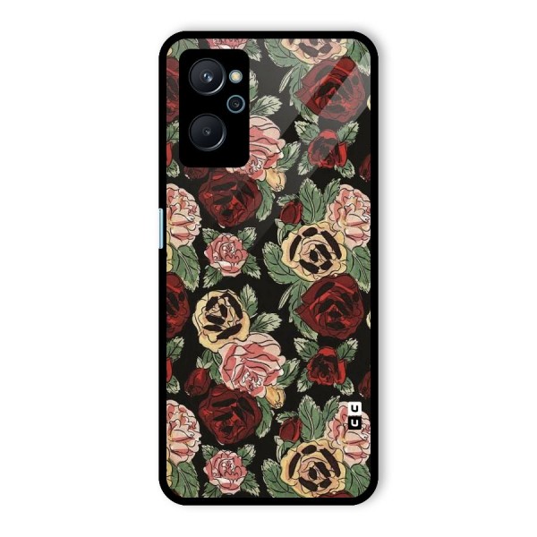 Dark Pastel Flowers Glass Back Case for Realme 9i