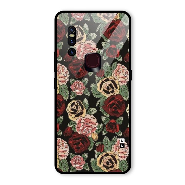 Dark Pastel Flowers Glass Back Case for Vivo V15