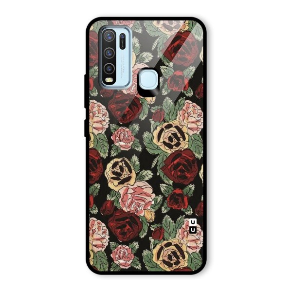 Dark Pastel Flowers Glass Back Case for Vivo Y30