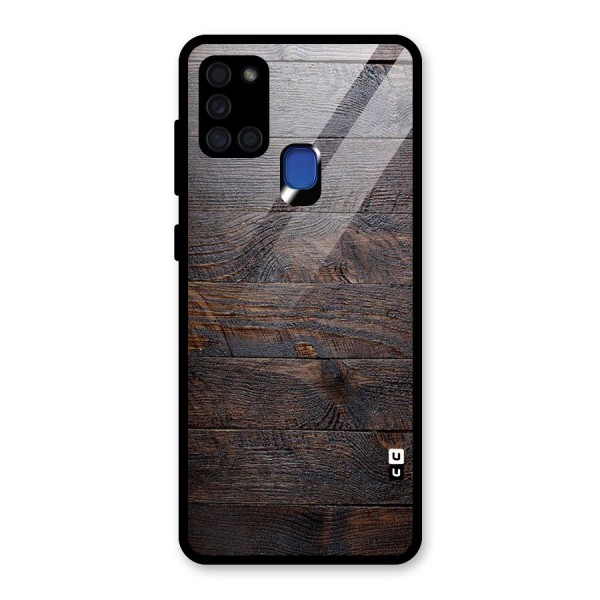 Dark Wood Printed Glass Back Case for Galaxy A21s