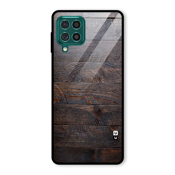 Dark Wood Printed Glass Back Case for Galaxy F62