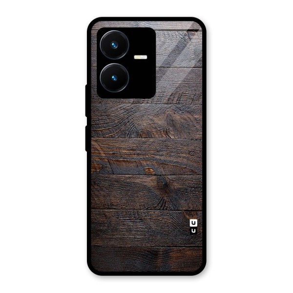 Dark Wood Printed Glass Back Case for Vivo Y22