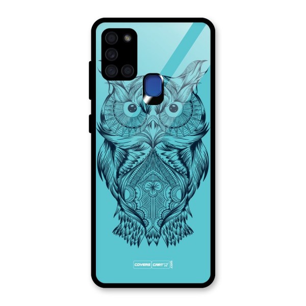 Designer Owl Glass Back Case for Galaxy A21s