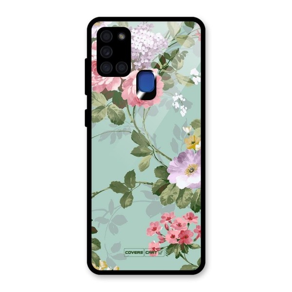 Desinger Floral Glass Back Case for Galaxy A21s