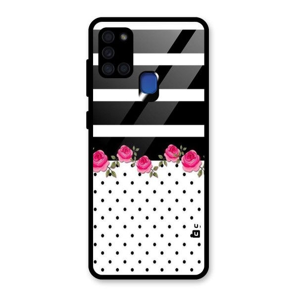 Dots Roses Stripes Glass Back Case for Galaxy A21s