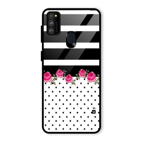 Dots Roses Stripes Glass Back Case for Galaxy M21