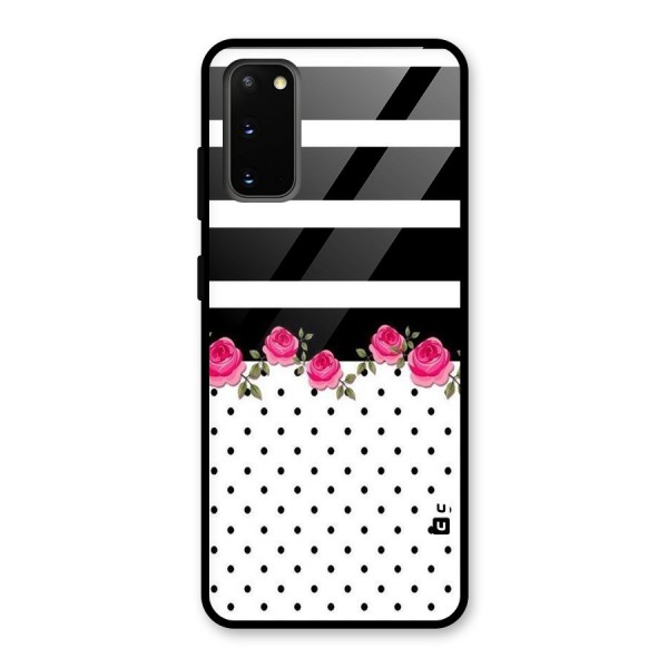 Dots Roses Stripes Glass Back Case for Galaxy S20