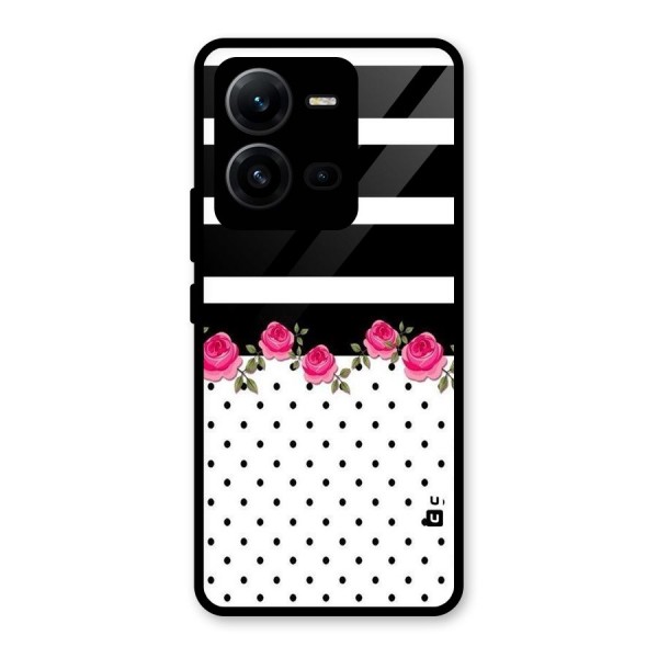 Dots Roses Stripes Glass Back Case for Vivo V25