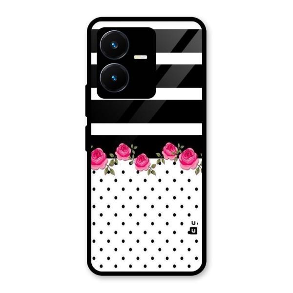 Dots Roses Stripes Glass Back Case for Vivo Y22