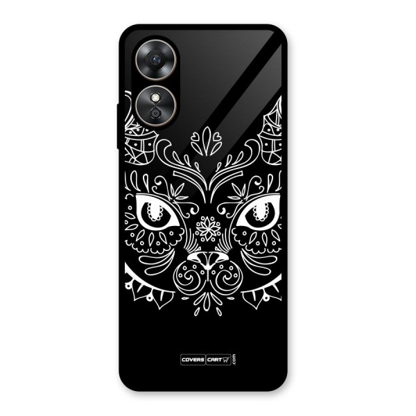 Ethnic Cat Design Glass Back Case for Oppo A17