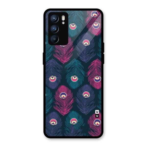 Feathers Patterns Glass Back Case for Oppo Reno6 5G