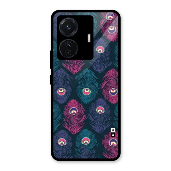 Feathers Patterns Glass Back Case for Vivo T1 Pro