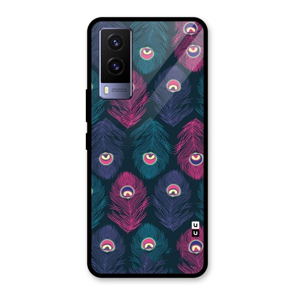 Feathers Patterns Glass Back Case for Vivo V21e 5G