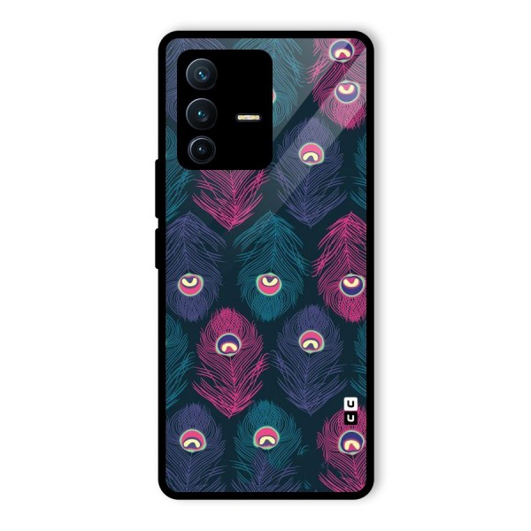 Feathers Patterns Glass Back Case for Vivo V23 Pro