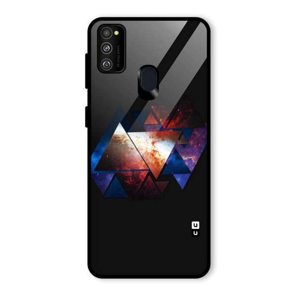 Fire Galaxy Triangles Glass Back Case for Galaxy M21