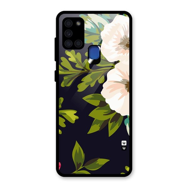 Floral Leaves Glass Back Case for Galaxy A21s