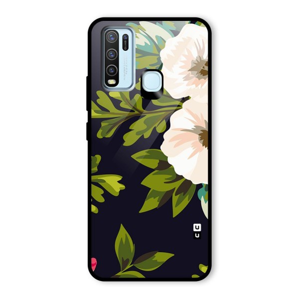 Floral Leaves Glass Back Case for Vivo Y30