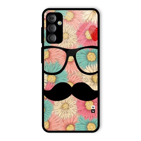 Floral Moustache Glass Back Case for Galaxy F23