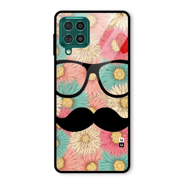 Floral Moustache Glass Back Case for Galaxy F62