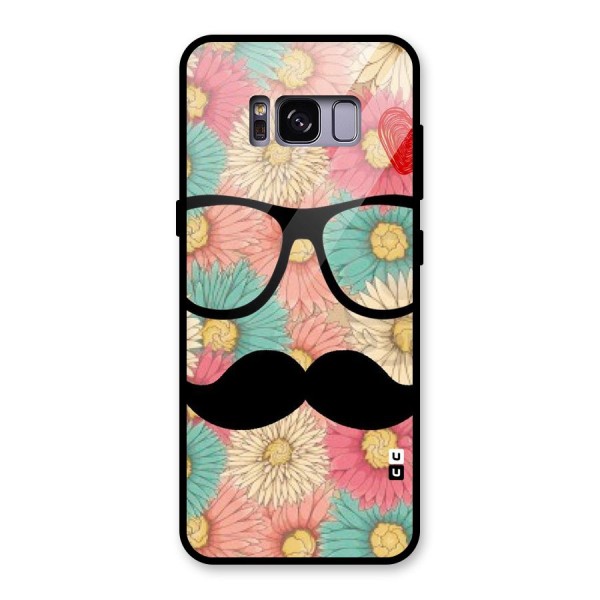 Floral Moustache Glass Back Case for Galaxy S8