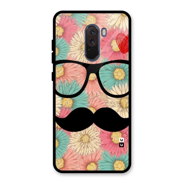 Floral Moustache Glass Back Case for Poco F1