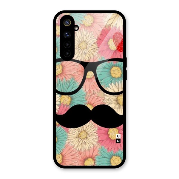 Floral Moustache Glass Back Case for Realme 6