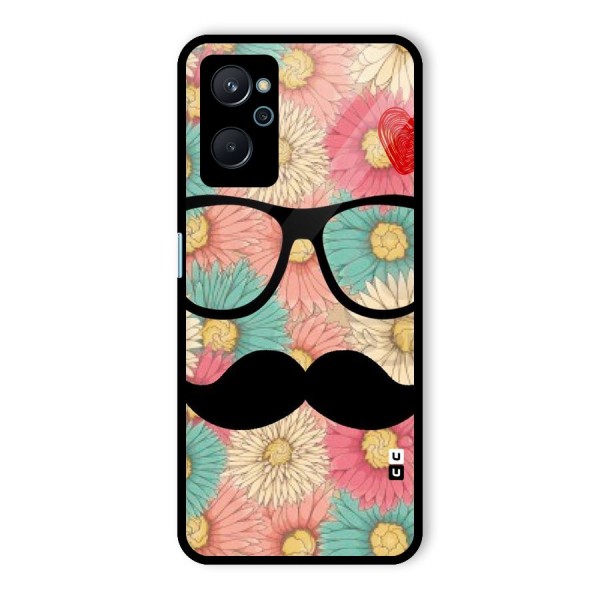 Floral Moustache Glass Back Case for Realme 9i