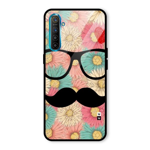 Floral Moustache Glass Back Case for Realme XT