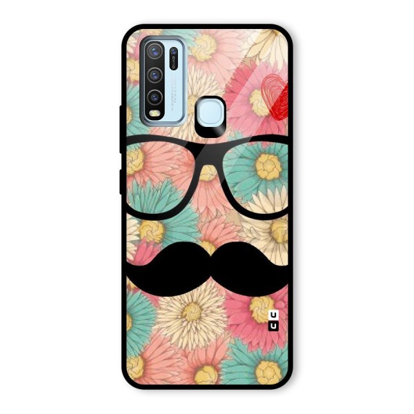 Floral Moustache Glass Back Case for Vivo Y30