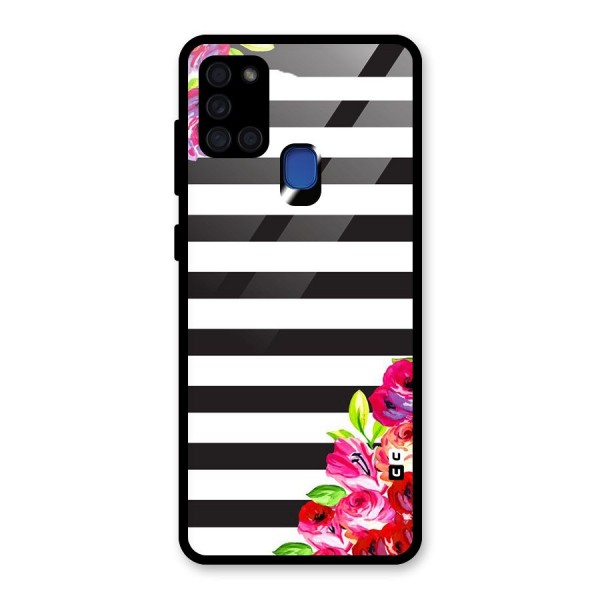 Floral Stripes Glass Back Case for Galaxy A21s