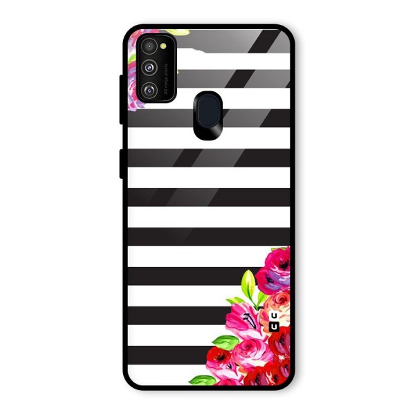 Floral Stripes Glass Back Case for Galaxy M21