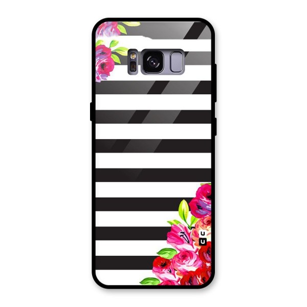 Floral Stripes Glass Back Case for Galaxy S8