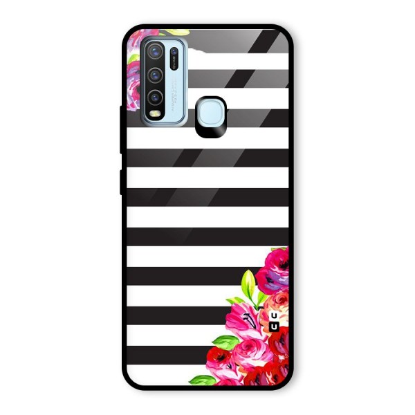 Floral Stripes Glass Back Case for Vivo Y30