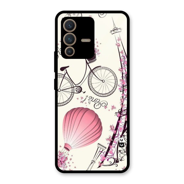 Flower Clipart Glass Back Case for Vivo V23 5G