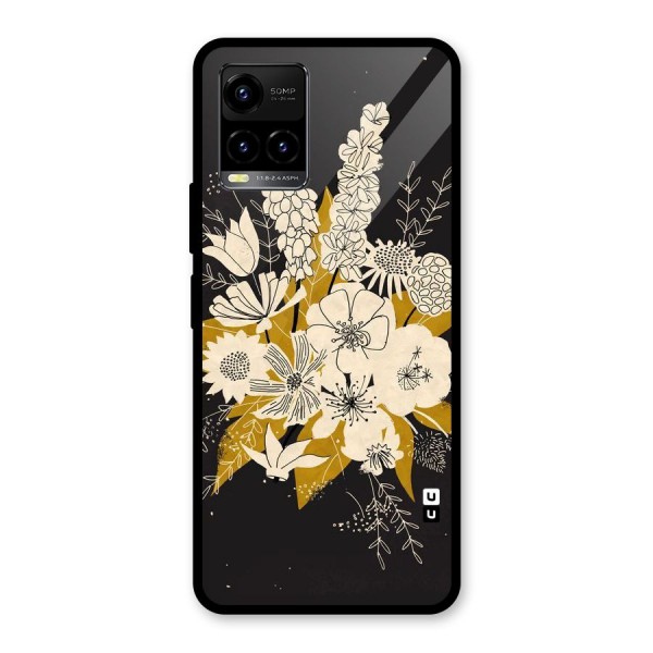 Flower Drawing Glass Back Case for Vivo Y33s