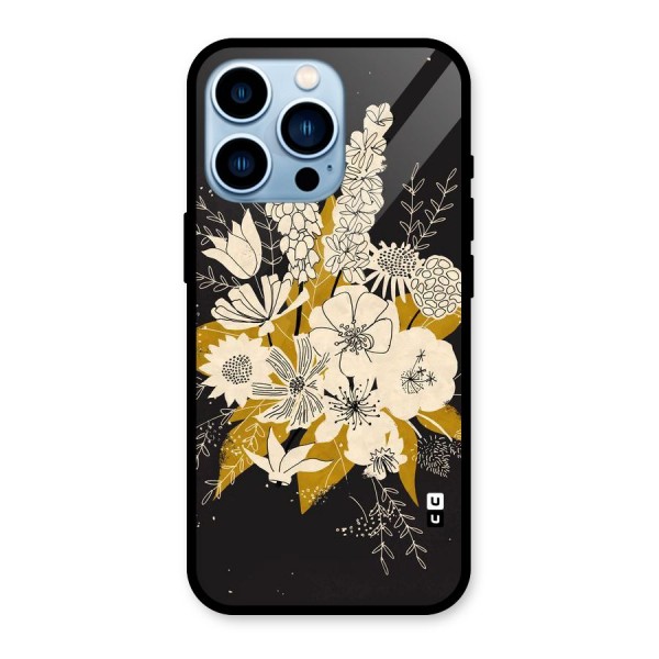 Flower Drawing Glass Back Case for iPhone 13 Pro