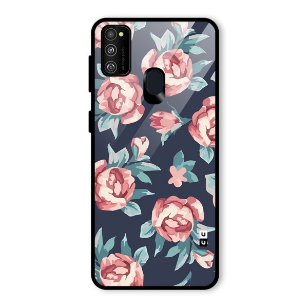 Flowers Painting Glass Back Case for Galaxy M21