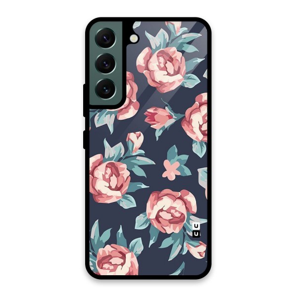 Flowers Painting Glass Back Case for Galaxy S22 5G