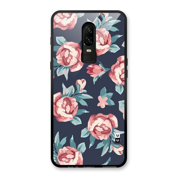 Flowers Painting Glass Back Case for OnePlus 6