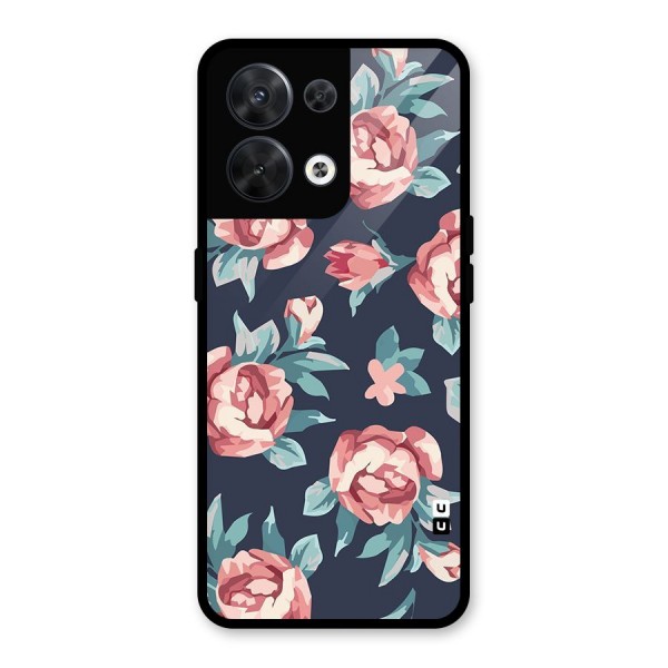 Flowers Painting Glass Back Case for Oppo Reno8 5G