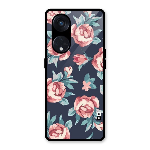 Flowers Painting Glass Back Case for Reno8 T 5G