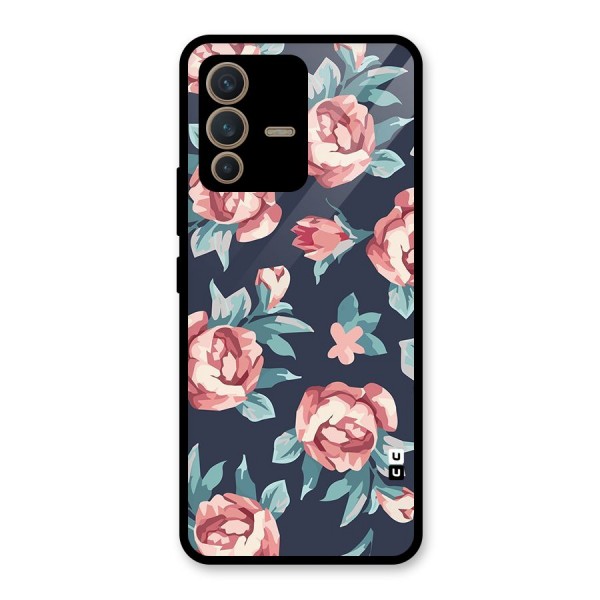 Flowers Painting Glass Back Case for Vivo V23 5G