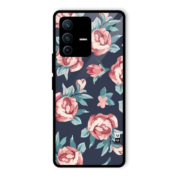 Flowers Painting Glass Back Case for Vivo V23 Pro