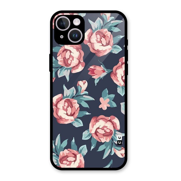 Flowers Painting Glass Back Case for iPhone 14 Plus