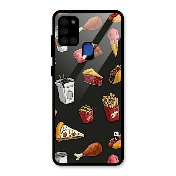 Foodie Pattern Glass Back Case for Galaxy A21s